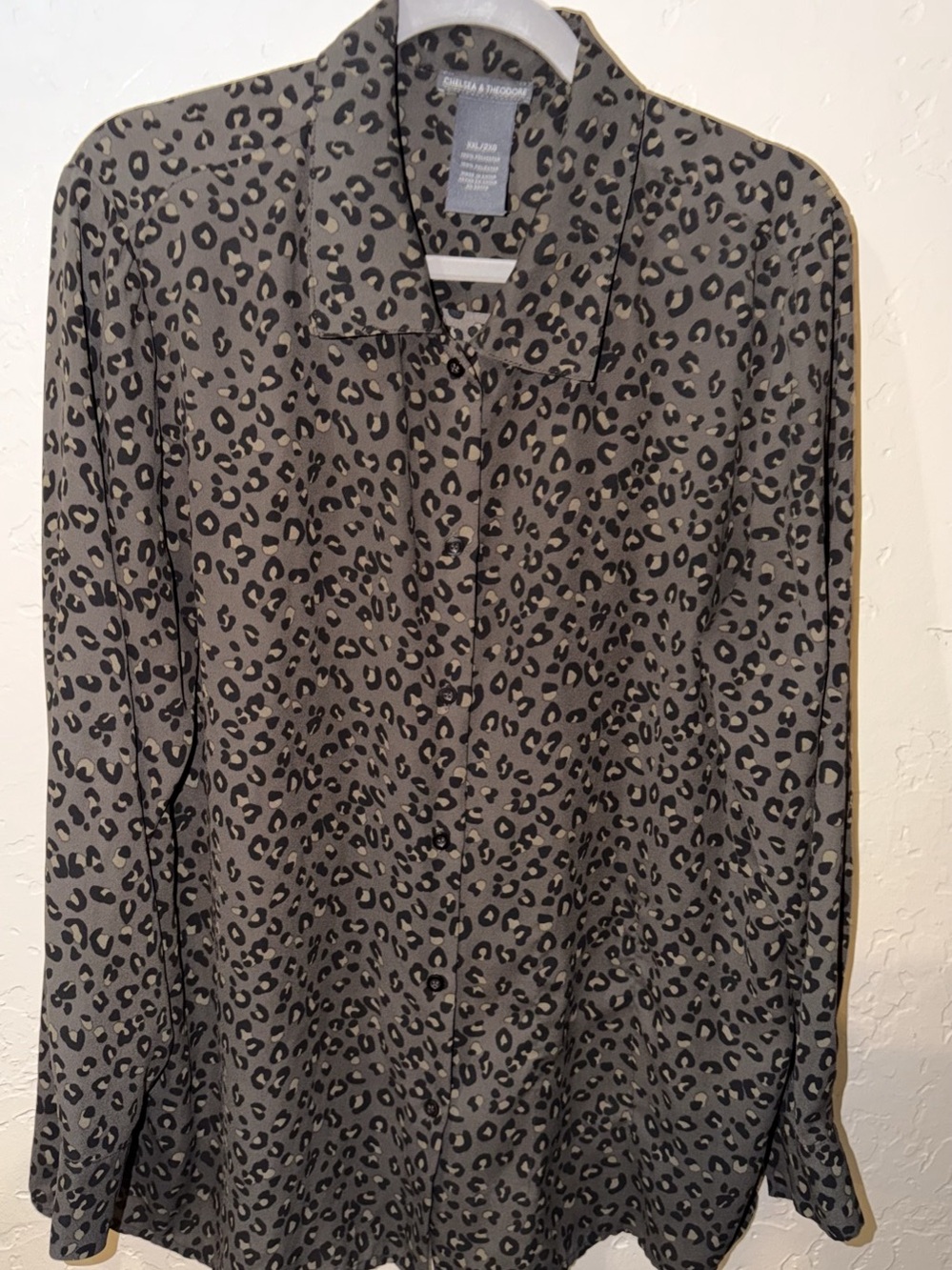Chelsea & Theodore Leopard Print Button-Down Blouse Brown & Black XXL/2XG